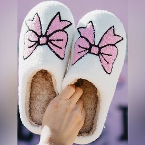 Cozy White and Pink Bow Slippers